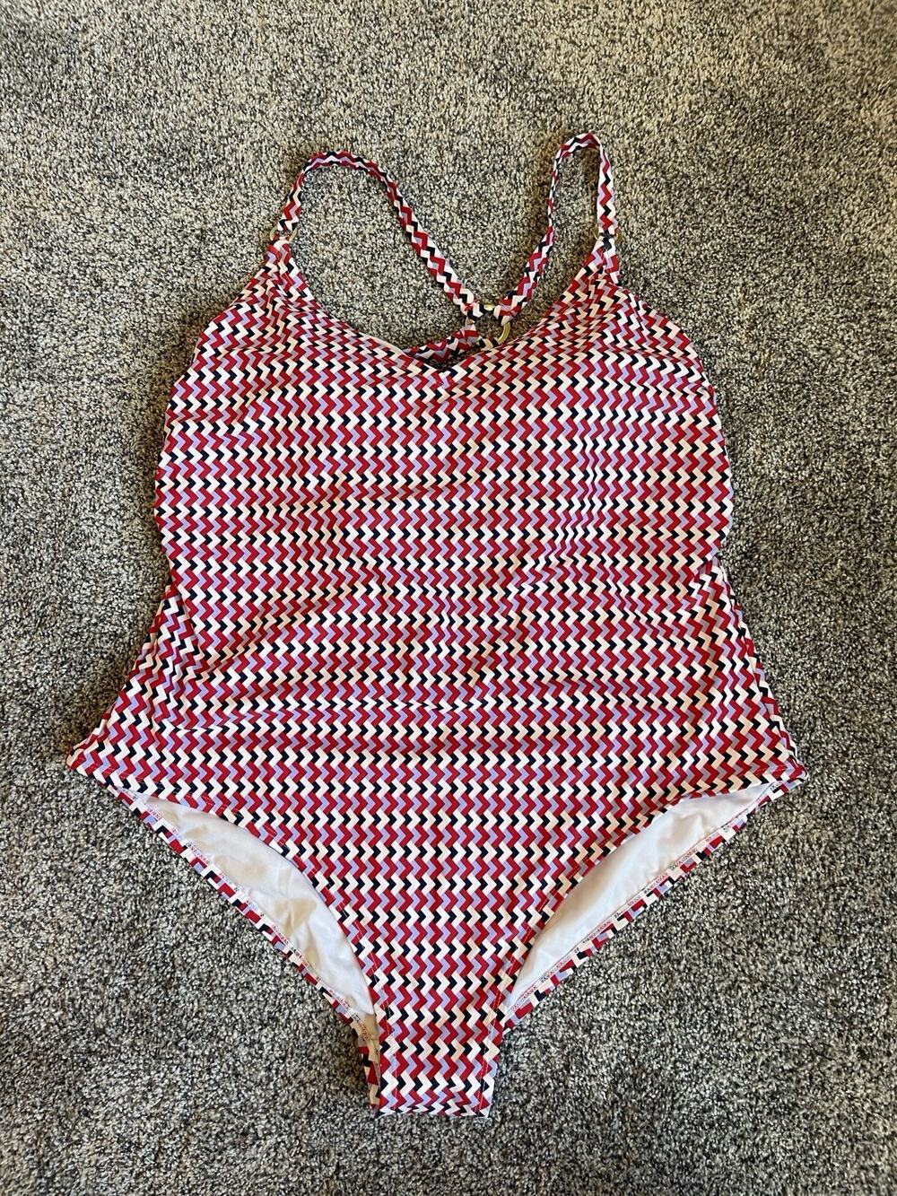 Kona Sol NWT Wide Ribbed Ring One Piece Swimsuit Size 22 Red White Blue